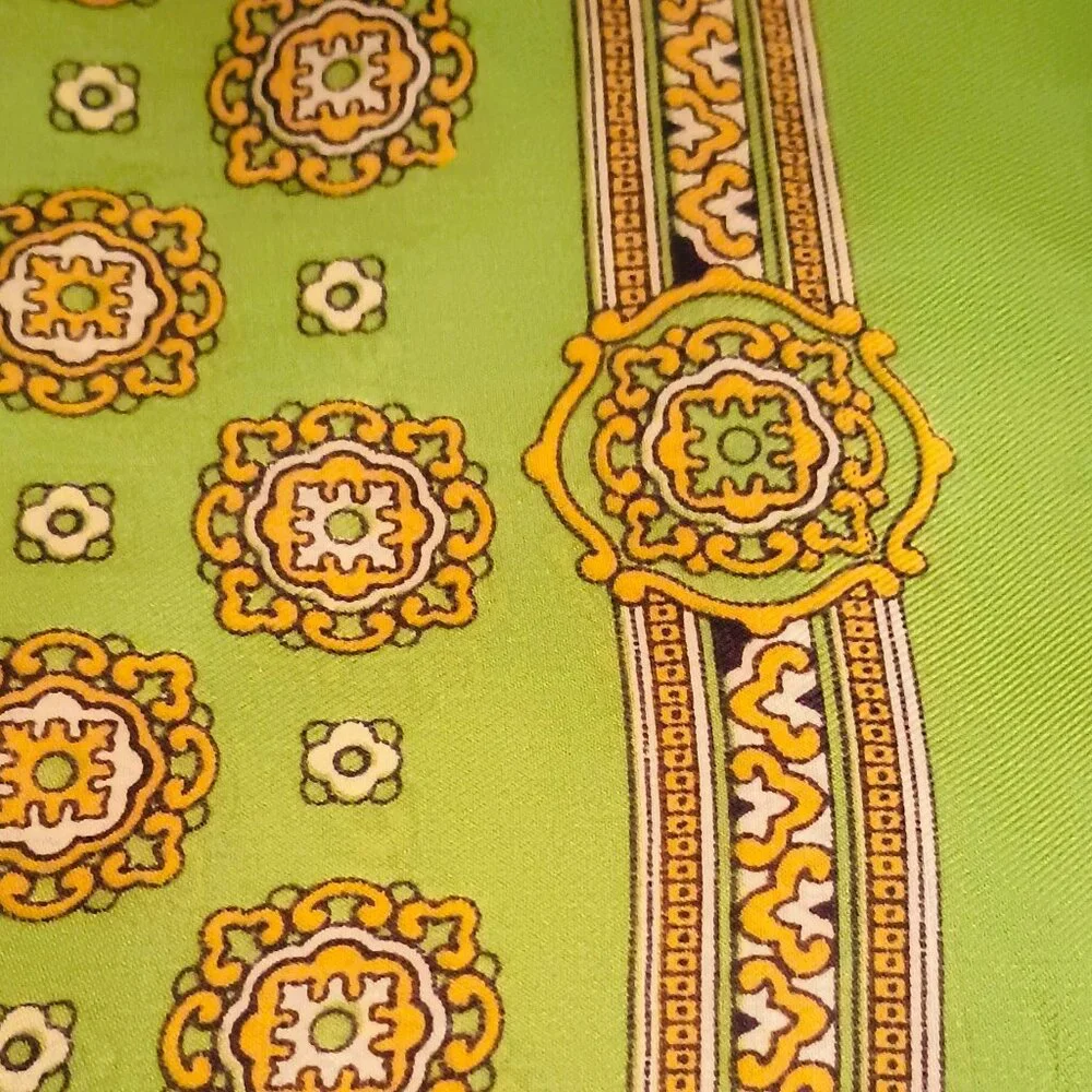 Women's Green Medallion Square Scarf 23” Vintage Green with Golden Pattern